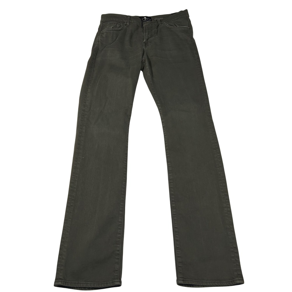 7 For All Mankind Slimmy Jeans Mens 32 Olive Green Luxe Performance Slim Fit - Picture 2 of 11
